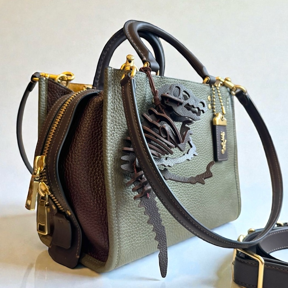 Coach Rogue 25 Color Block Satchel Amy Green and Large Dino Charm
